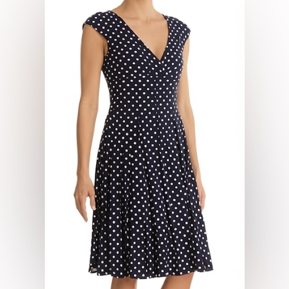 Lauren Ralph Lauren Dresses & Skirts - Lauren Ralph Lauren Navy & White Polka Dot Crossover Top Midi Dress Size 14